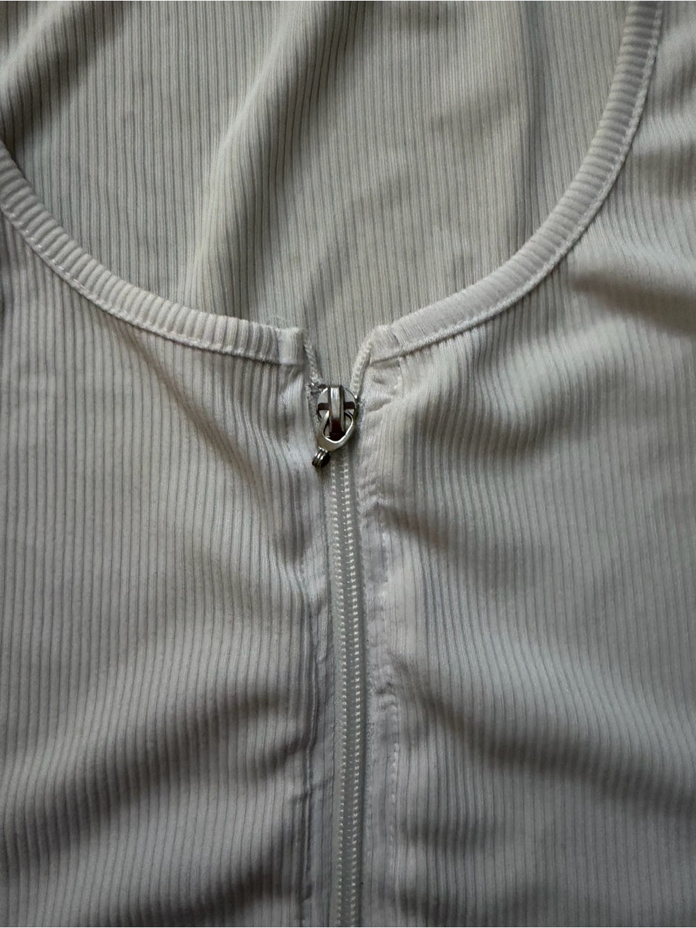 White Ribbed Zip-Front Tank Top - Picture 2 of 3